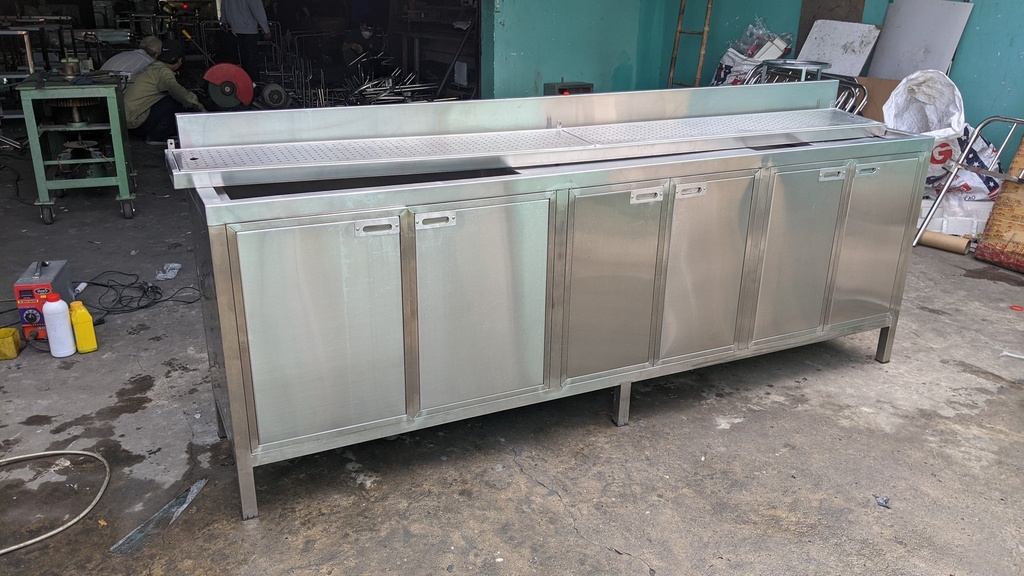 Quầy pha chế dài 2m4 hệ quầy hẹp tiết kiệm diện tích - Inox An (quán bar, quán cafe, quán trà sữa)