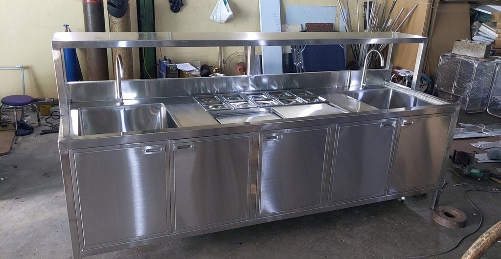 Quầy pha chế 2m2 tích hợp nhiều công năng - Inox An -  inox 304 không gỉ (quán cà phê, quán bar, quán trà sữa)