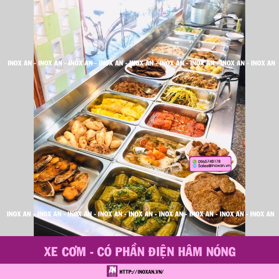 Xe hâm nóng đồ ăn có bếp điện inox 304