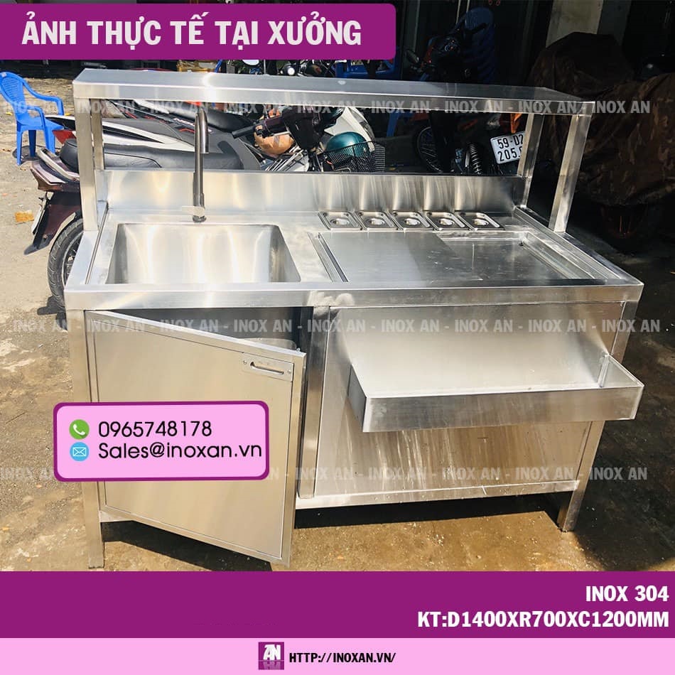 Quầy pha chế 1m4 nhỏ gọn, dễ dàng di chuyển - Inox An (quán trà sữa, quán bar)