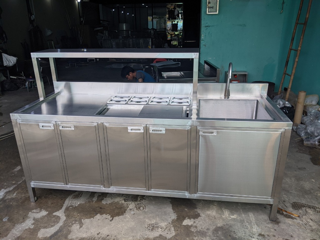 Quầy pha chế 2m tích hợp nhiều công năng - Inox An (quán cà phê, quán bar, quán trà sữa)